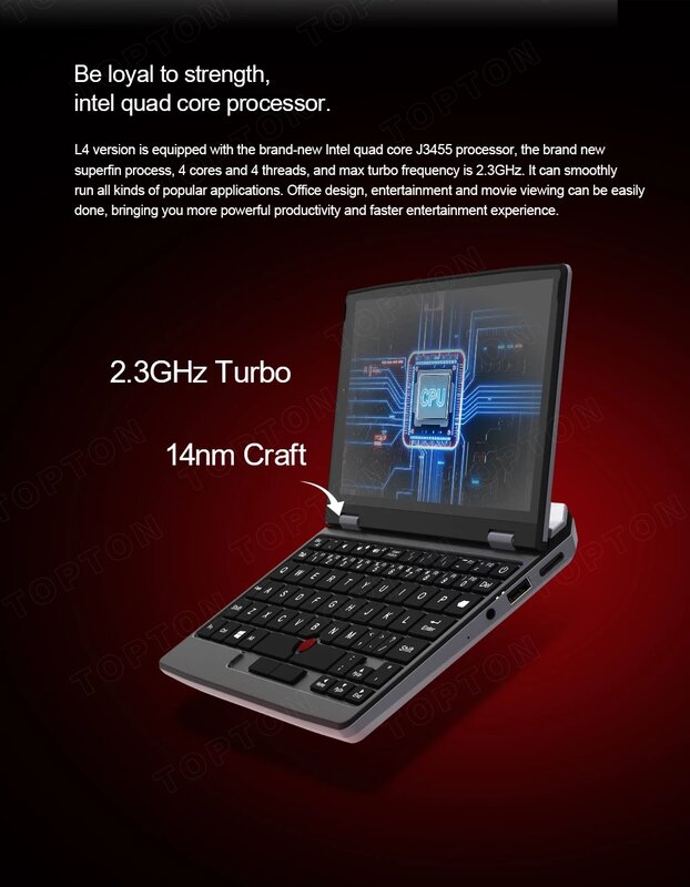 Topton-Fanless Mini bolso Gaming Laptop, 7 "Touch Screen, Intel N4000, 12GB Ultrabook DDR4 Notebook, 2.0MP, Netbook, janelas 11