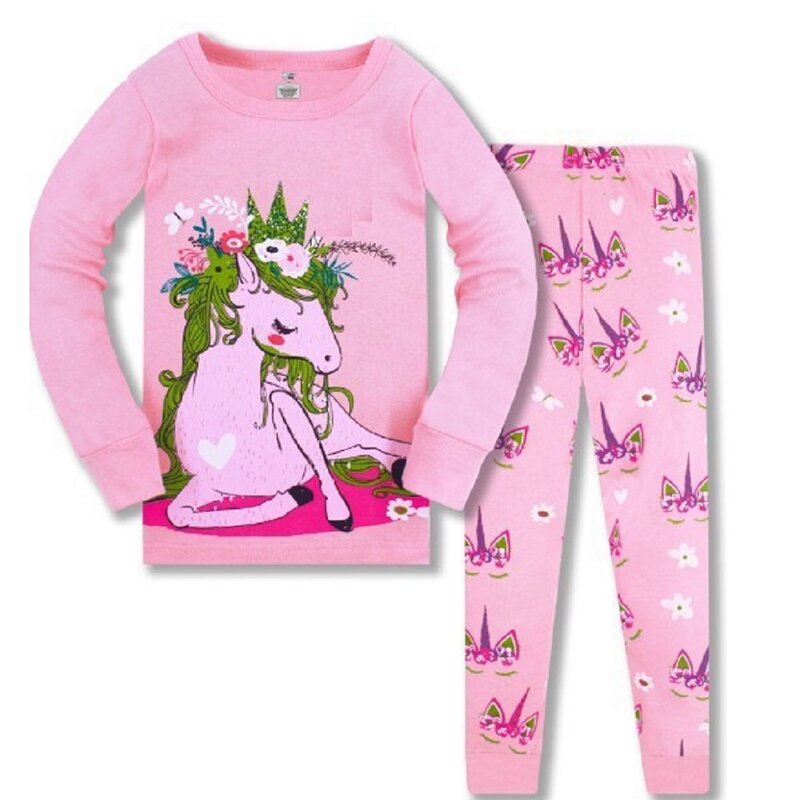 Crianças pijamas conjunto de roupas de bebê crianças dos desenhos animados pijamas outono algodão roupa de noite meninas pijamas animais conjunto