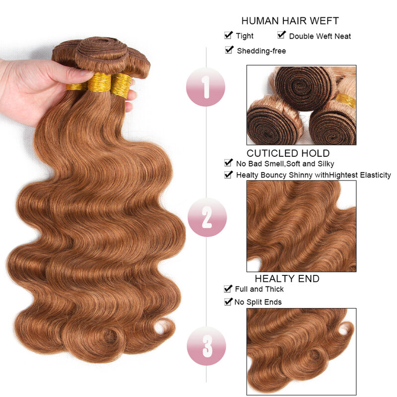HairUGo Brown Hair Weave Bundles 30# Remy Body Wave Hair Weaving 100% Human Hair Bundles 10-26" Brown #33 Human Hair Extensions