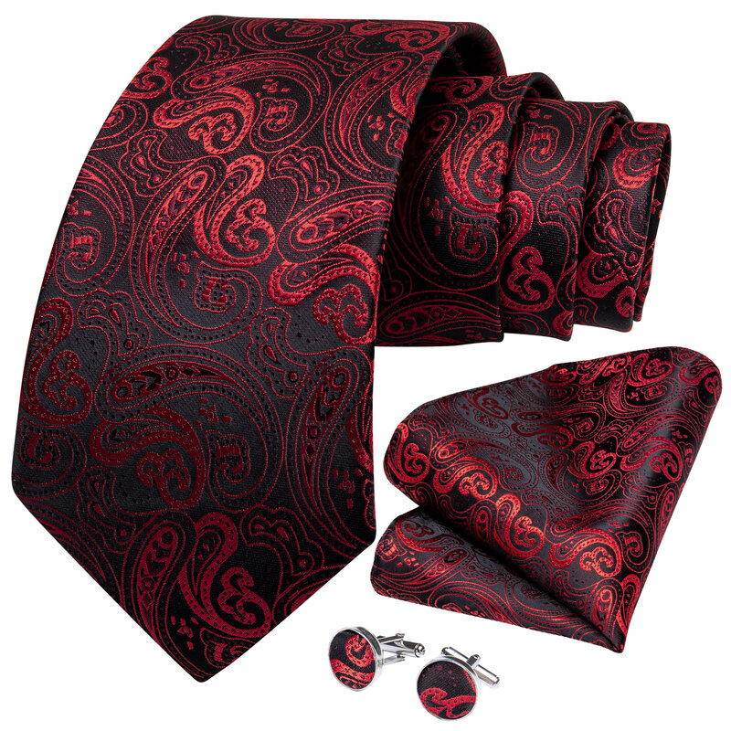 Neue Designer Red Paisley Schwarz herren Krawatte Hochzeit Bussiness Party Krawatte Tasche Platz Krawatte Ring Set Geschenk der Männer seide Krawatte DiBanGu