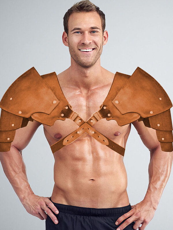Medieval retro masculino steampunk ajustável couro falso corpo peito com ombro armadura multi-camada couro almofadas de ombro