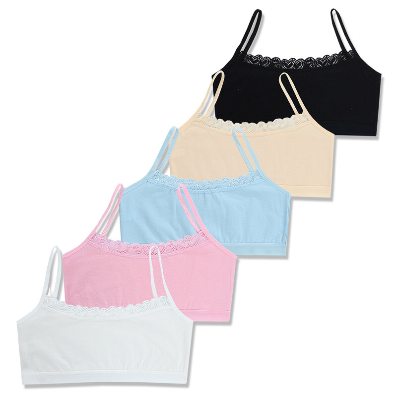 4pcs/Lot Children's Breast Care Girl Bra 8-14 Years Hipster Cotton Teens Teenage Underwear Summer Kids Lace Vest