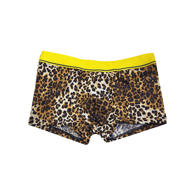3สี Leopard Dot Men เซ็กซี่นักมวยนุ่มโรแมนติกชุดชั้นใน Homewear กระเป๋ากางเกง