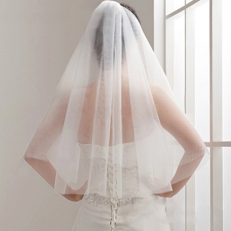 Einfache und elegante Hochzeit Braut Tüll Schleier zwei Schichten kurze weiße Hochzeits schleier Elfenbein Braut