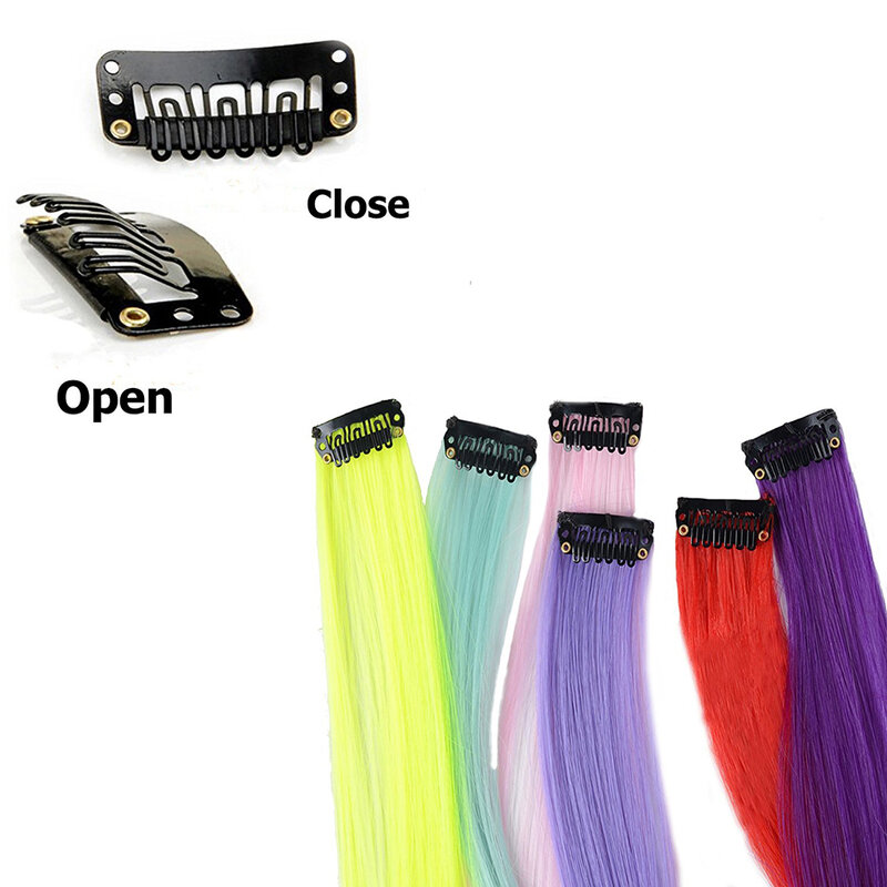 Lupu Synthetic 22 Inch Long Straight Hair Extensions Ombre Pink Purple Yellow Clip In Fake Hair Rainbow Color Heat Resistant