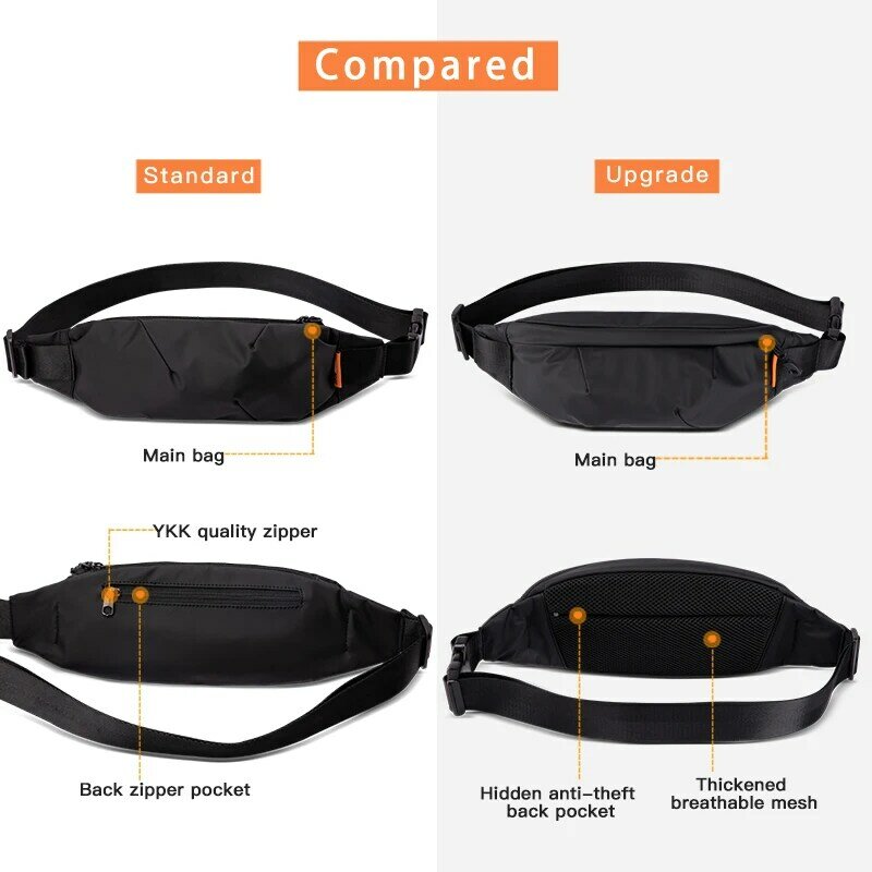 Hk Men's Waist Bag Pack Shoulder Bags Male Sports Belt Pouch Running Grey Travel Phone Purse Large Crossbody Waterproof Pockets