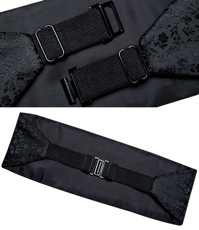 Premium Silk Men's Cummerbund Pre-tied Bow Tie Cufflinks Pocket Square Gift Set Black Adjustable Wedding Party Tuxedo Belt