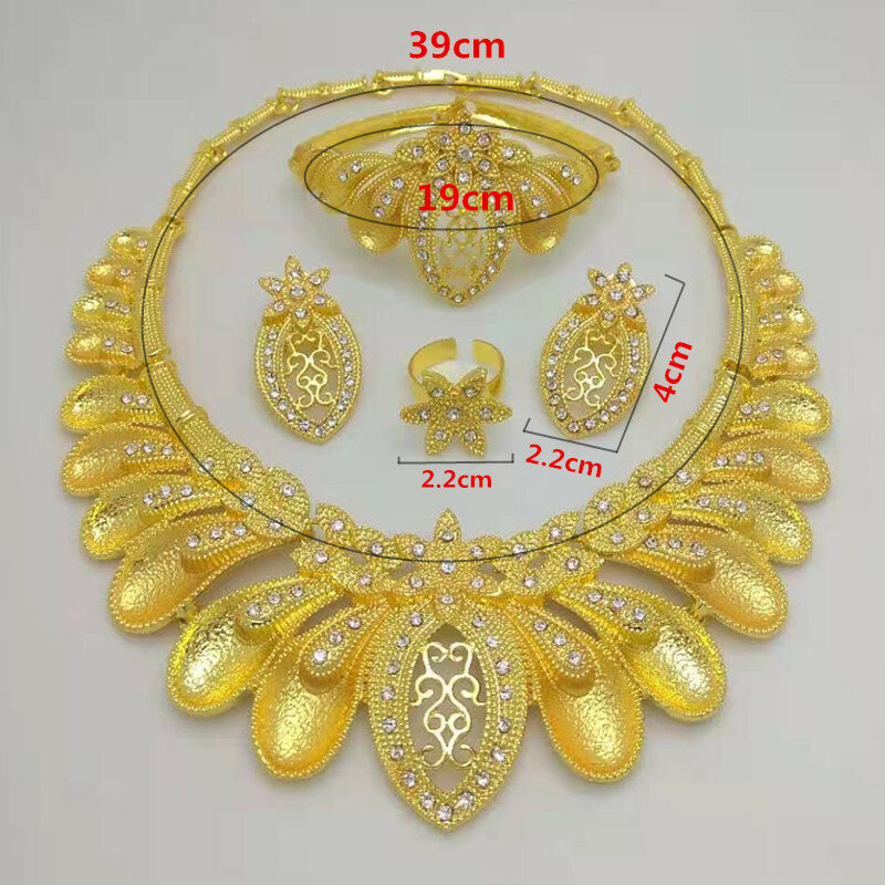 Kingdom Ma New Gold Color African Necklace Earrings Bracelet Ring Sets Dubai Jewelry Sets for Women Party Accessories