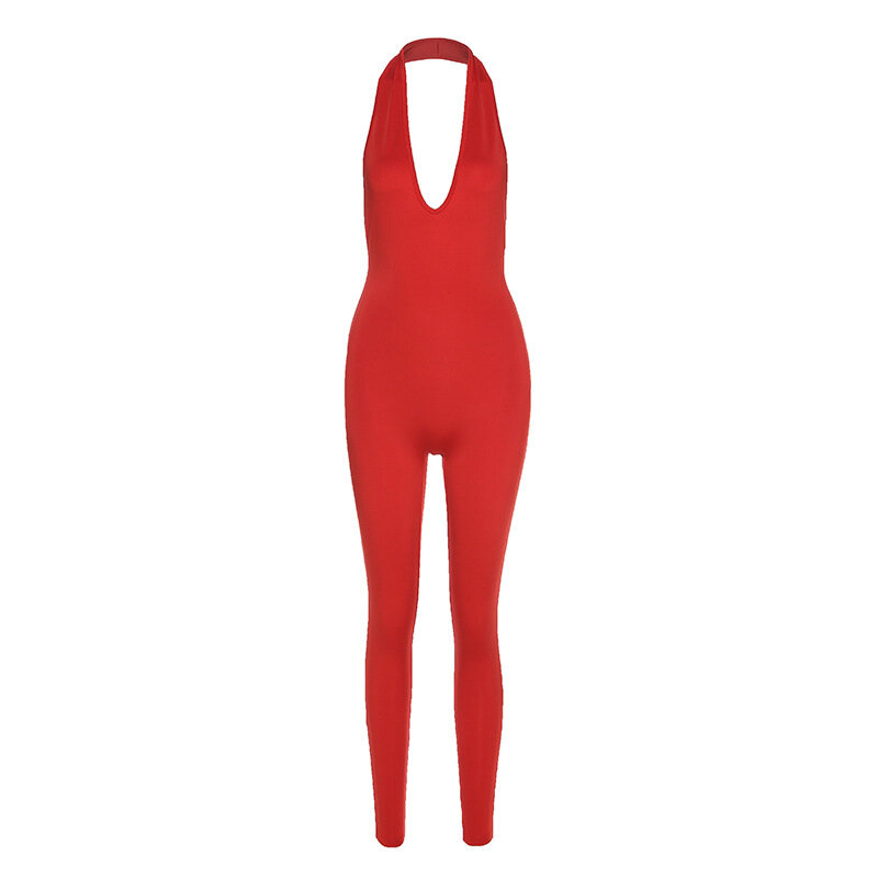 Sexy Deep V Leher Belakang Terbuka Kebugaran Rompers Wanita Jumpsuit Beruntung Label Legging Bodycon Hitam Abu-abu Jumpsuit Wanita Musim Panas 2020