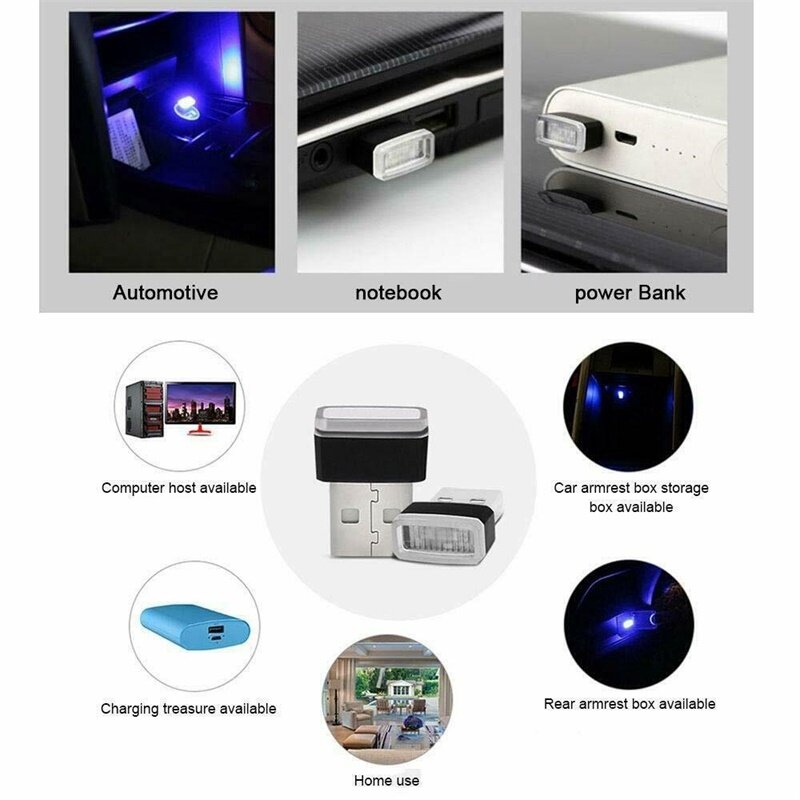 10X Mini USB 5V ไฟ led โคมไฟกลางคืนที่มีสีสันสำหรับรถบรรยากาศโคมไฟ Bright อุปกรณ์เสริมที่โดดเด่นไฟผล