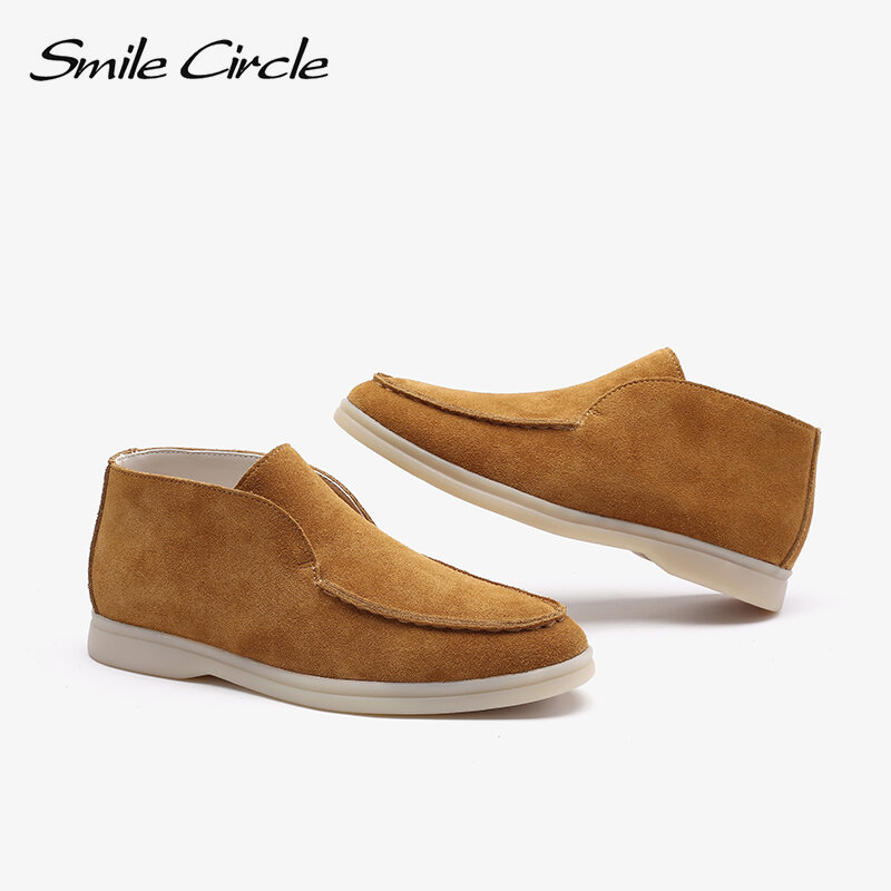 Lingkaran Senyum/Musim Semi Wanita Kulit Asli Sepatu Flat Telanjang Sepatu Kasual Selop Penny Sepatu Malas Wanita Musim Gugur
