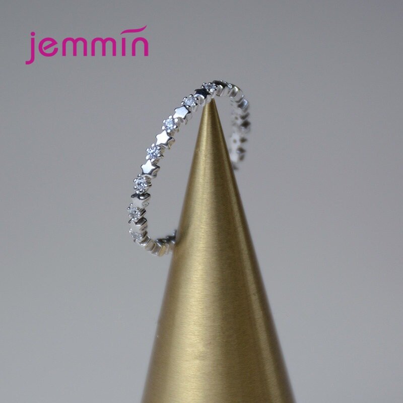 Błyszczące cyrkonie biżuteria autentyczne 925 srebra do układania w stosy pierścionek z gwiazdą proste pierścienie mody dla kobiet elegancki prezent