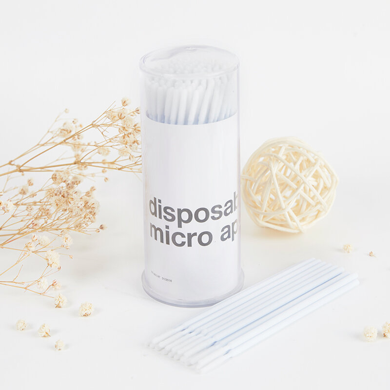 100 pces/garrafa descartável cabeça longa cotonete de algodão micro vara cílios escovas aplicador individual cílios limpeza maquiagem ferramentas