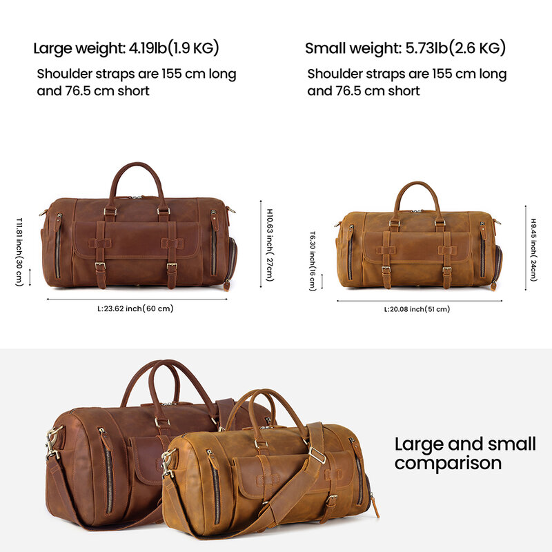 Joyir-男性用の革製ダッフルバッグ,旅行,週末,スポーツ,大容量の旅行かばん