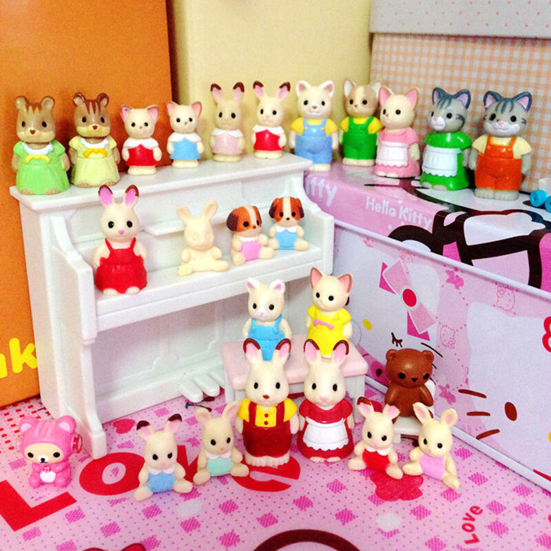 10 peças/lote mini coelho de plástico original, 1-3cm, família, esquilo, fofo, cozinha, brinquedos, acessórios