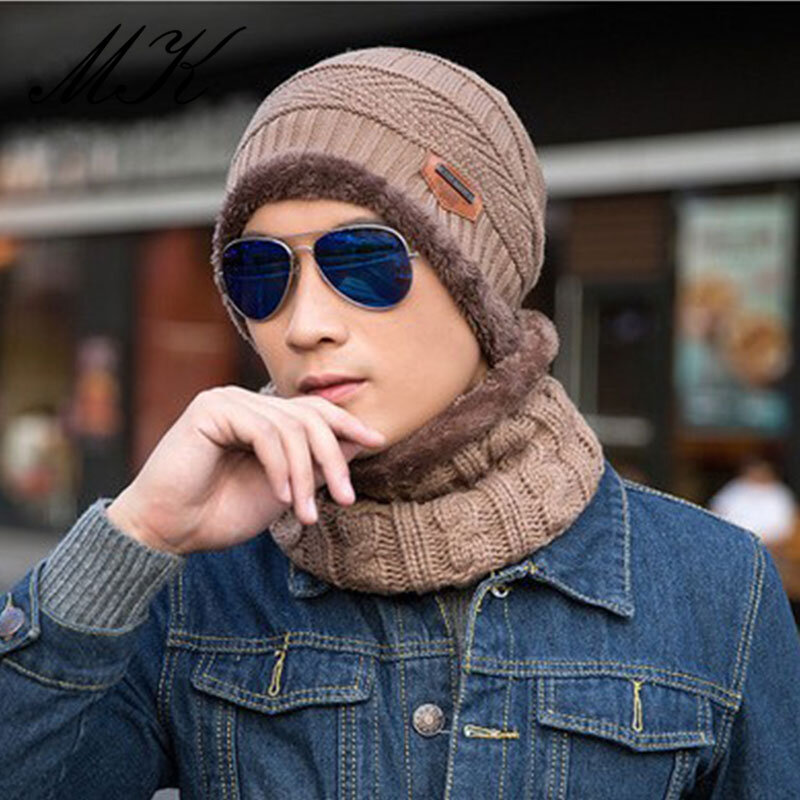 Maikun hat Korean version of the new men's hat and velvet cycling cap warm and windproof winter hat and scarf two piece