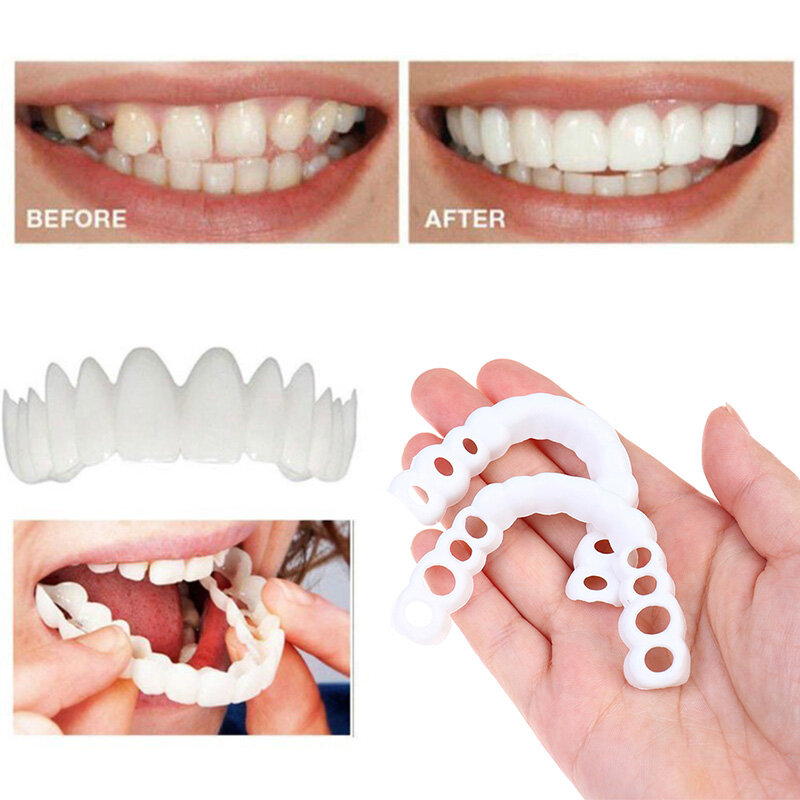 Dents supérieures et inférieures placages Anti-vraies accolades Snap On sourire dents blanchissant prothèse dents confortable placage couverture dents