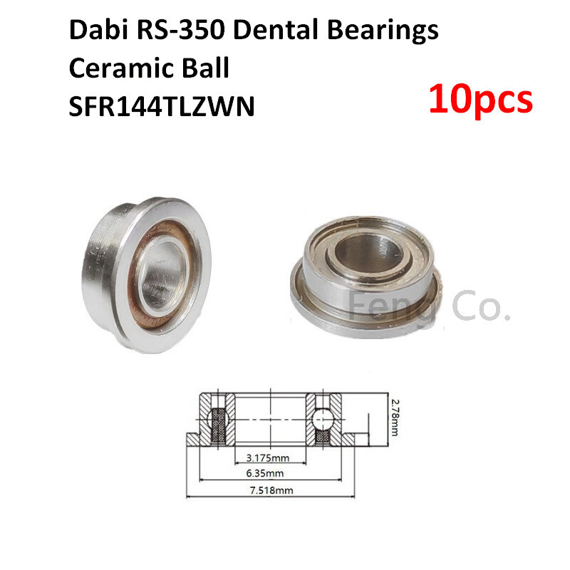 10pcs Dabi RS-350 Dental Bearings SFR144TLZWN For High Speed Handpiece Ceramic Balls Flange