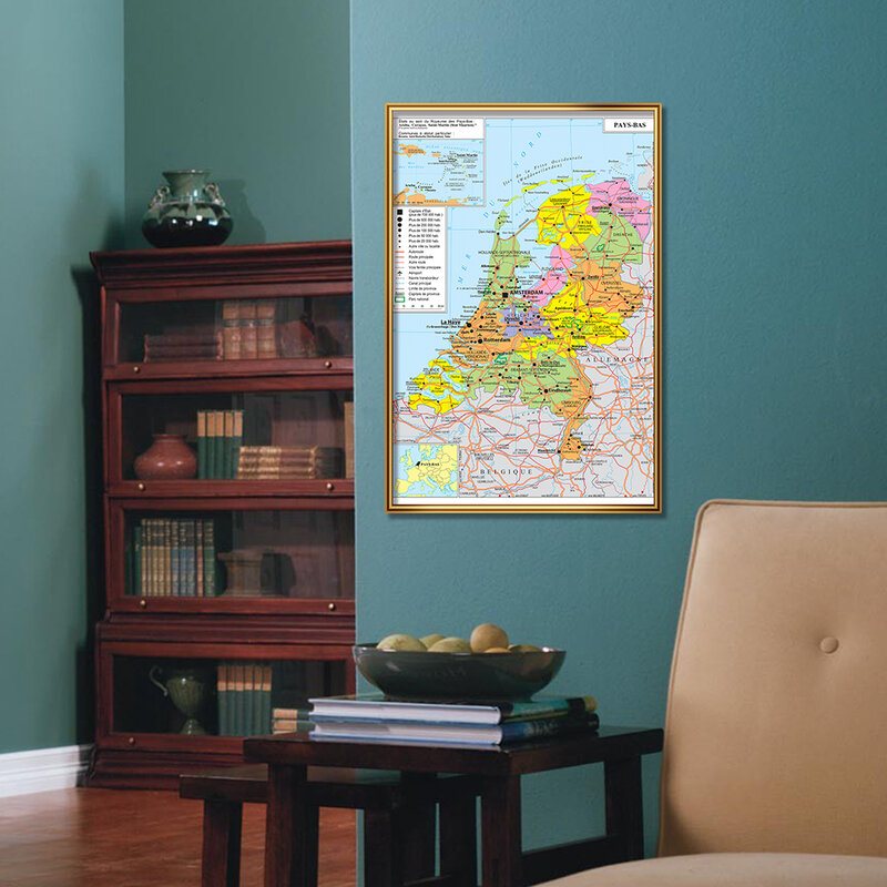 59*42 см, Нидерланды, политическая и транспортная карта во Франции, настенный постер, холст, живопись, школьные принадлежности, украшение для дома