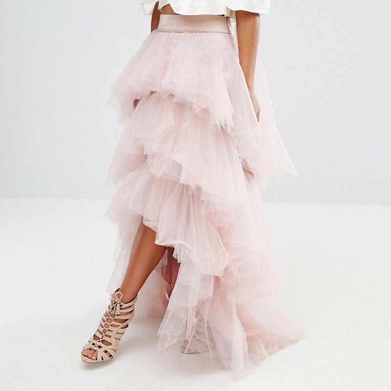 Модная женская юбка из тюля MYYBLE с высоким и низким вырезом светильник-розовая Женская официальная юбка для вечеринки, Длинные тюлевые юбки, юбка-пачка с оборками, изготовленная на заказ