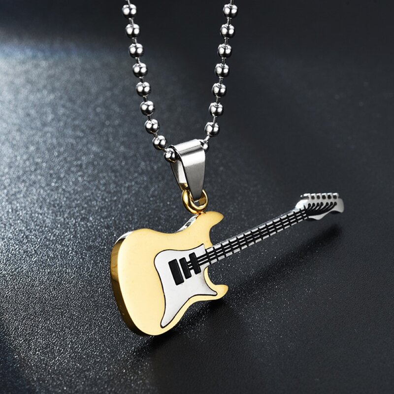 Electric Guitar Alloy Necklace Long Chain Guitarra Model Mini Guitar Pedant For Music Lovers Gift