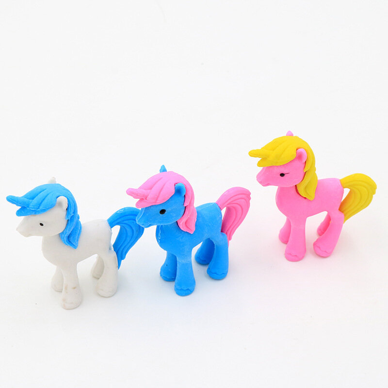 1 Pcs Creative Cartoon Unicorn Pony Cute Animal Eraser Student Stationery Wholesale Mini Erasers Student Gift