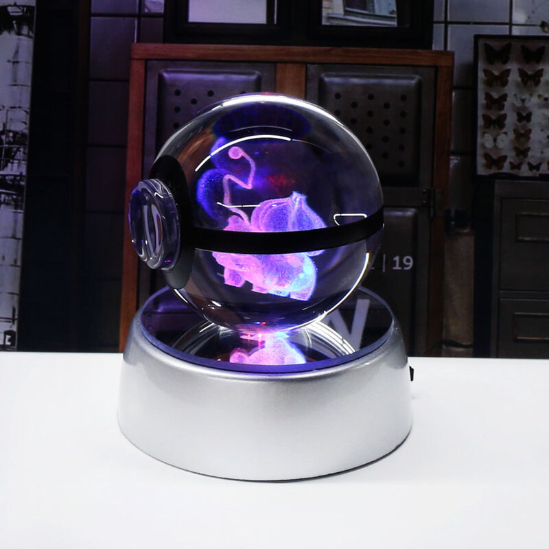 Hui yuan 3d bola de cristal lâmpada led para pokemon série eevee/gardevoir/raichu 5cm decoração mesa luz bola vidro HY-667