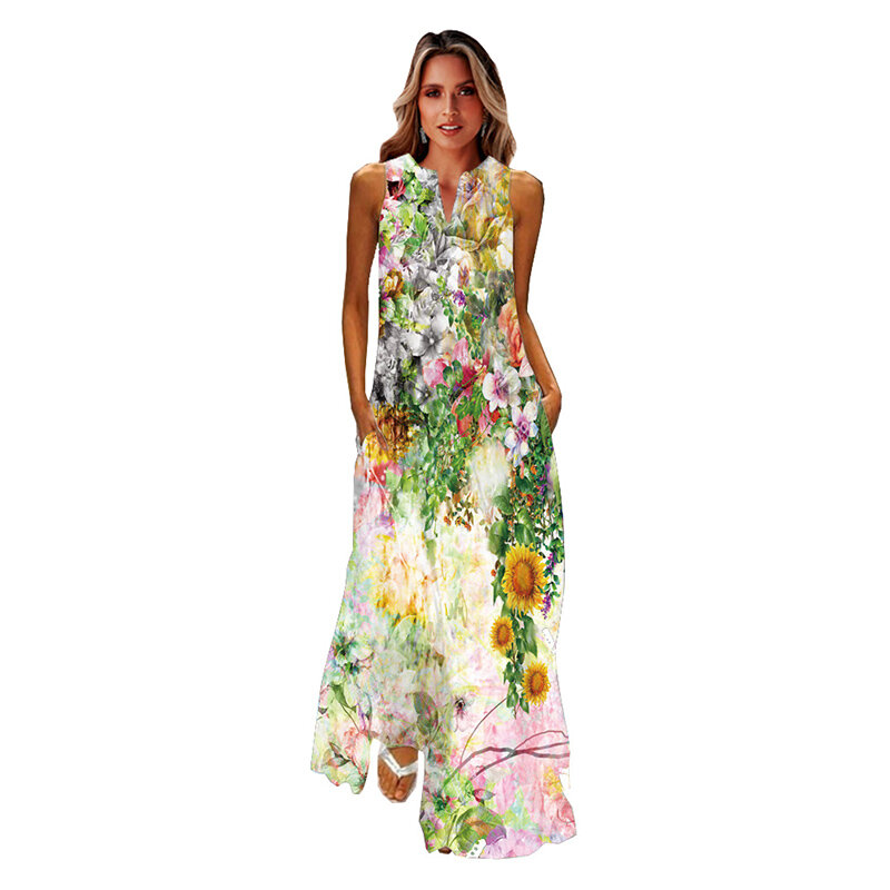 WAYOFLOVE – robe longue sans manches pour femmes, tenue de plage décontractée, Vintage, respirante, en plumes de paon, Maxi, été, 2022