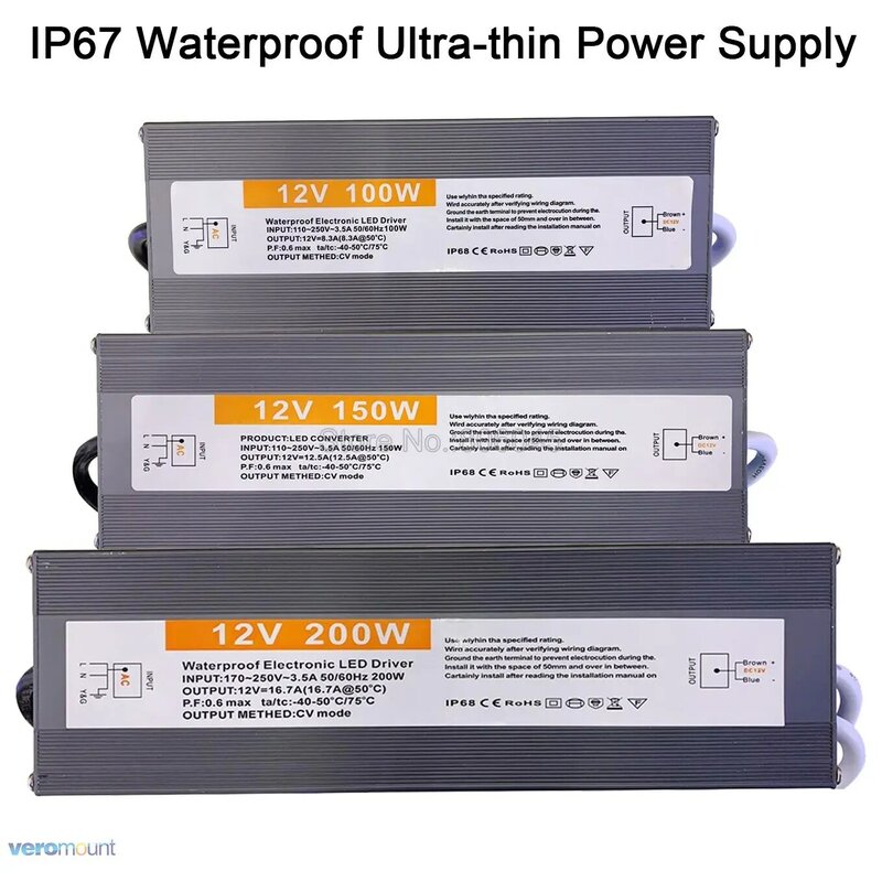 IP67 Waterproof Lighting Transformers AC110V 220V to DC 12V 24V LED Power Swicth 10W 20W 50W 60W 80W 100W 200W 400W Power Supply