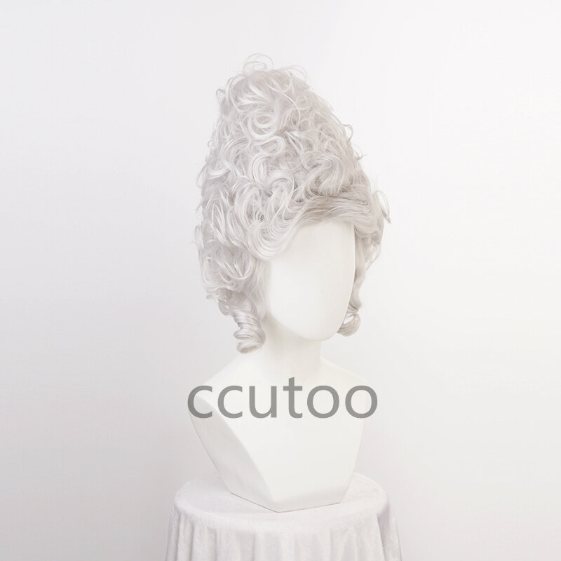 Marie Antoinette Wig Princess Silver Grey Wigs Medium Curly Heat Resistant Synthetic Hair Cosplay Wig + Wig Cap
