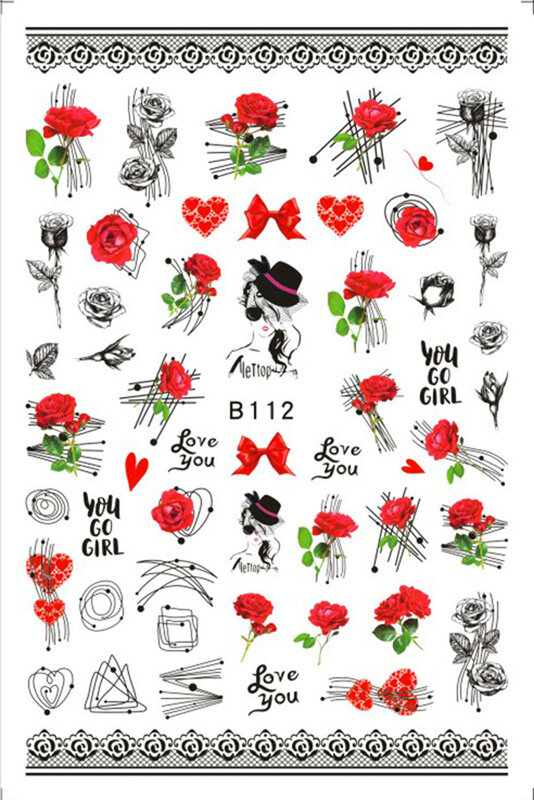 1 blatt 3D Rose Nail art Aufkleber Romantische Valentinstag Liebe Selbst-Adhesive Frühjahr/Sommer Blume Slider dekorationen Nagel Abziehbilder