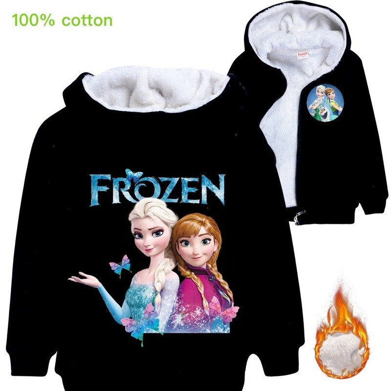 ディズニー子供のカーディガンジッパー厚いジャケット女の子冷凍エルザ印刷パーカーボーイ人気漫画冬コート