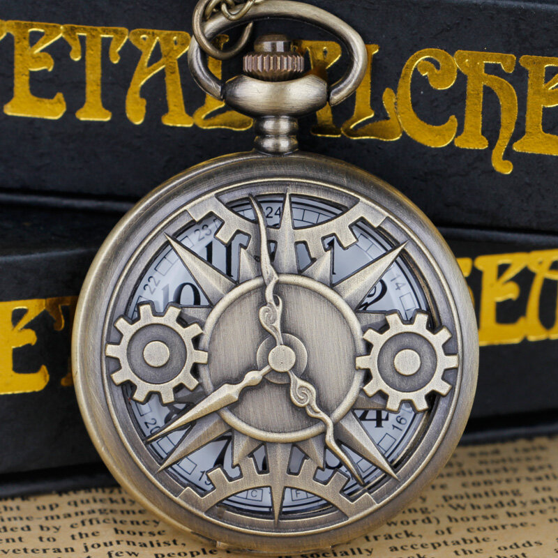 นาฬิกาควอตซ์เคลื่อนที่แบบกลวงแนวสตีมพังค์จี้ห้อยกระเป๋าของขวัญนาฬิกา