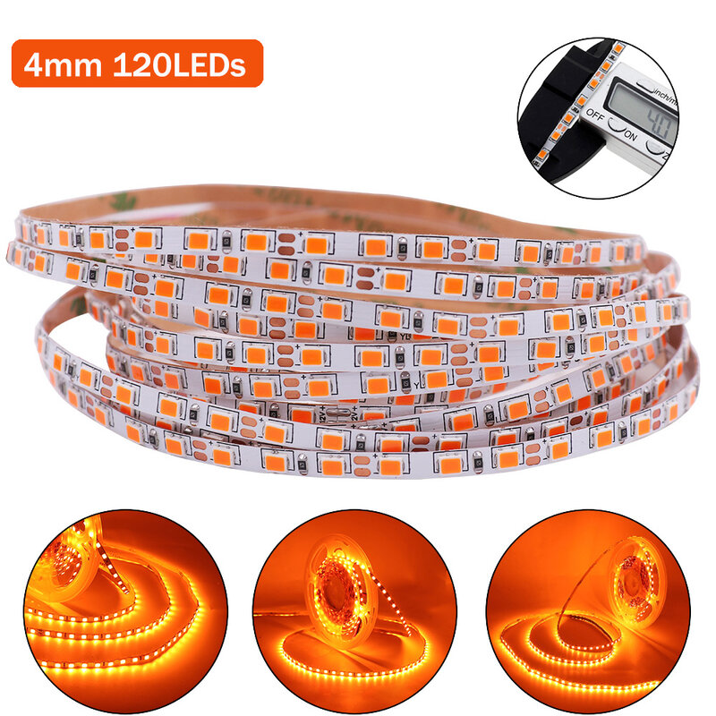 Tira de luces LED de 4mm y 10mm de ancho, cinta luminosa Flexible de 12V, color naranja, 2835 SMD, 120/240LED/m, para decoración de retroiluminación, 5M