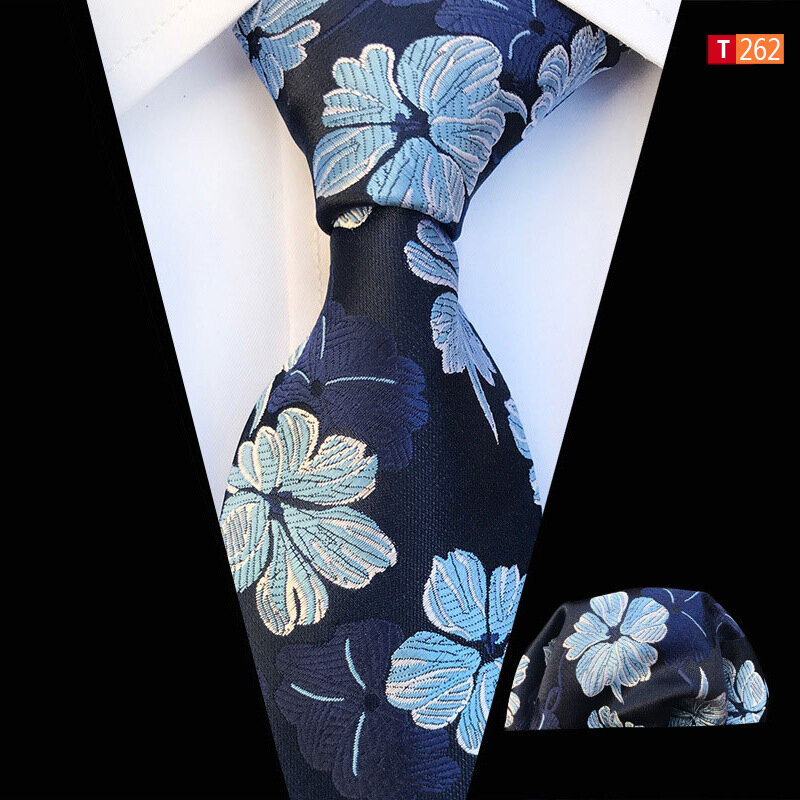 Corbata floral de Jacquard para hombre, corbatas informales para boda, corbatas con pañuelos, Trajes clásicos, corbatas de cuello con estampado de flores