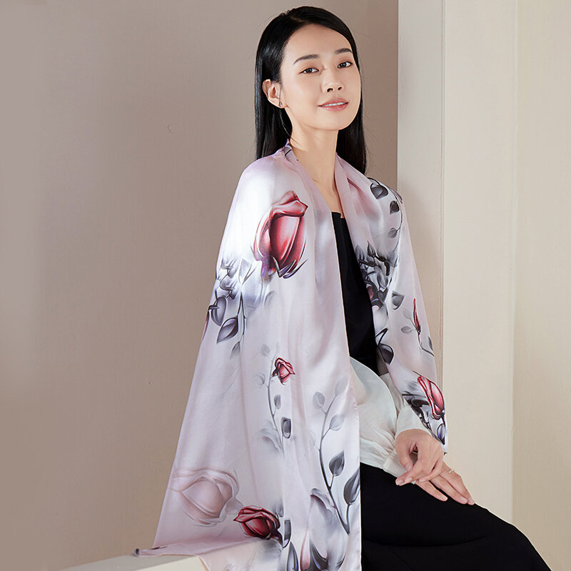 Bufandas de seda auténtica para Mujer, bonitas bufandas estampadas para las cuatro estaciones, Bufanda de seda Natural, 100%