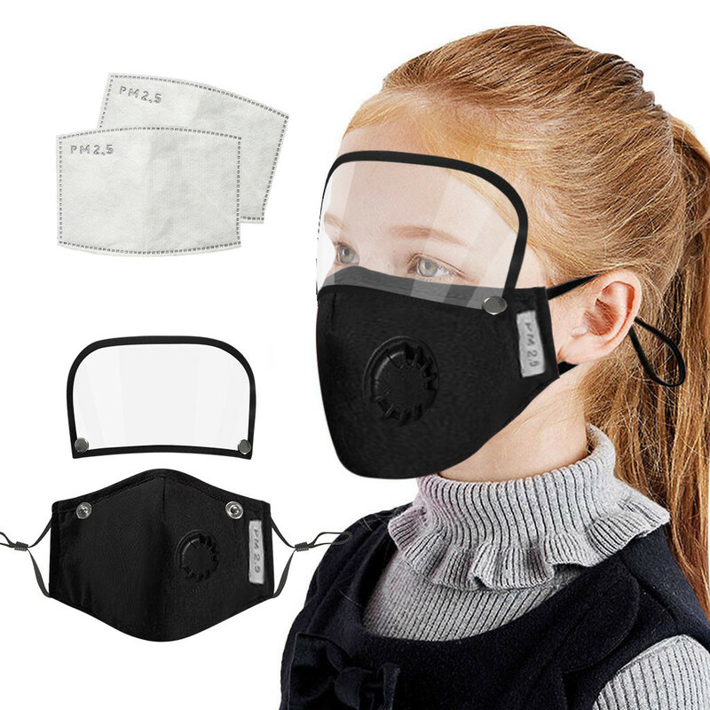 Kids' Child Washable Reusable Face Mask With Filter And Detachable Eye Shield Protective Respirator Breathable mascarillas