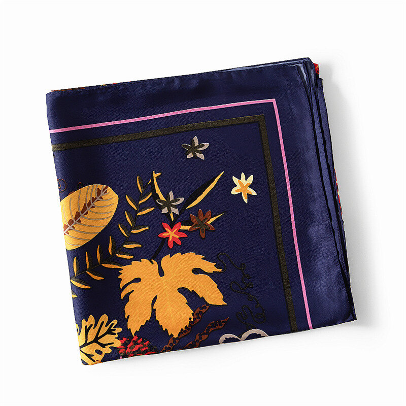 Pañuelo de seda de sarga 100% para mujer, chal cuadrado de 130cm con estampado de flores y plantas, nueva marca