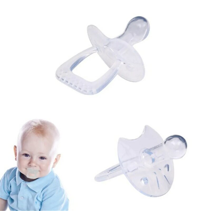 Chupete de bebé transparente plano/redondo, Material seguro y no tóxico, Gel de silicona de aproximadamente 6,8x4cm, molares de destete, juguete, 1 ud.