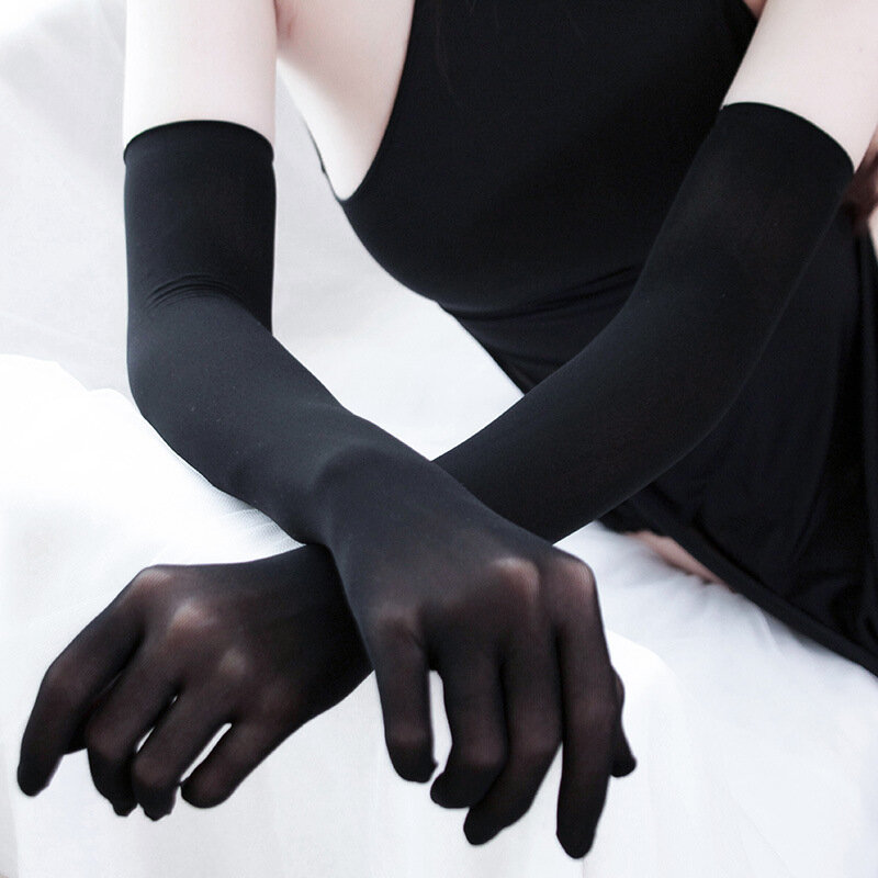 เซ็กซี่ลูกไม้บางโปร่งใสHollow Breathableถุงมือยาวไม่มีรอยต่อความยืดหยุ่นสูงของแข็งผู้หญิงสีขาวสีดำถุงน่องถุงมือ