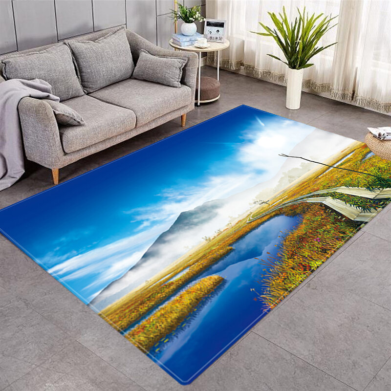 Cenário natural impresso tapetes Household Sala de estar 3D impressão a cores paisagem quarto decoração antiderrapante lavável pequeno tapete
