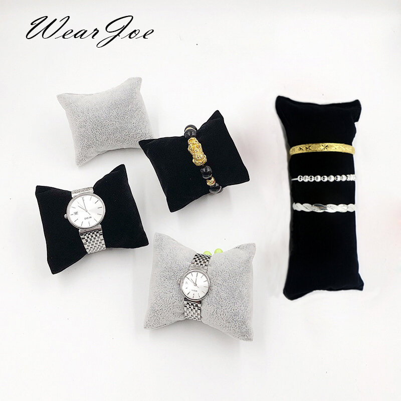 Almohadas de exhibición de reloj de pulsera de perlas de terciopelo duraderas, soporte de reloj de pulsera, organizador de mostrador de joyería, venta al por mayor