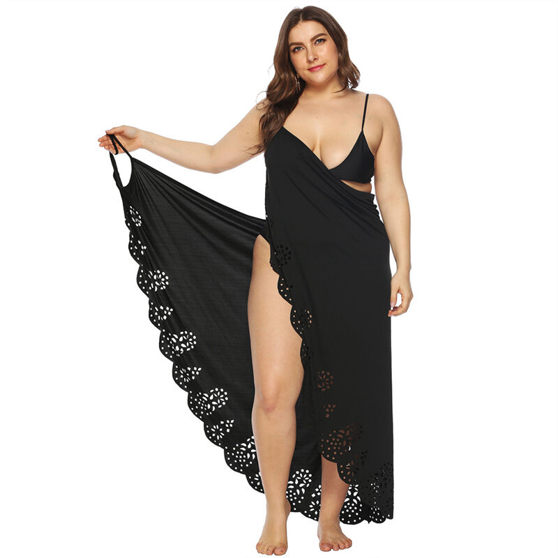 Women Tassel Lace Hollow Out Edge Cover Dress Up Summer Beach Sunscreen Wrap Dress Backless Irregular Maxi Dress