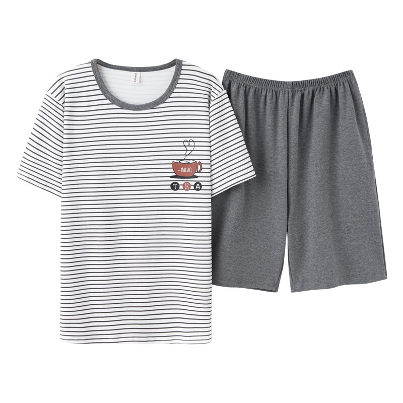 Pijamas para casais verão simples listrado confortável feminino manga curta shorts algodão lazer roupas de casa e camisola