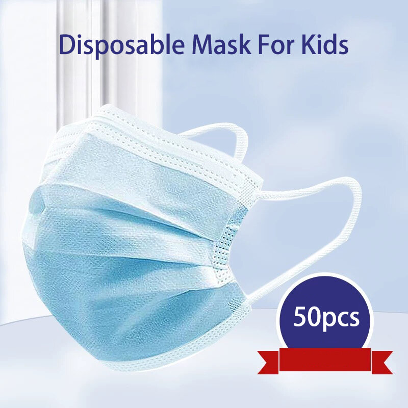 50 pces 3 camadas crianças máscaras descartáveis da boca da cara crianças respirável anti-gotículas/poluição earloop máscaras protetoras navio rápido
