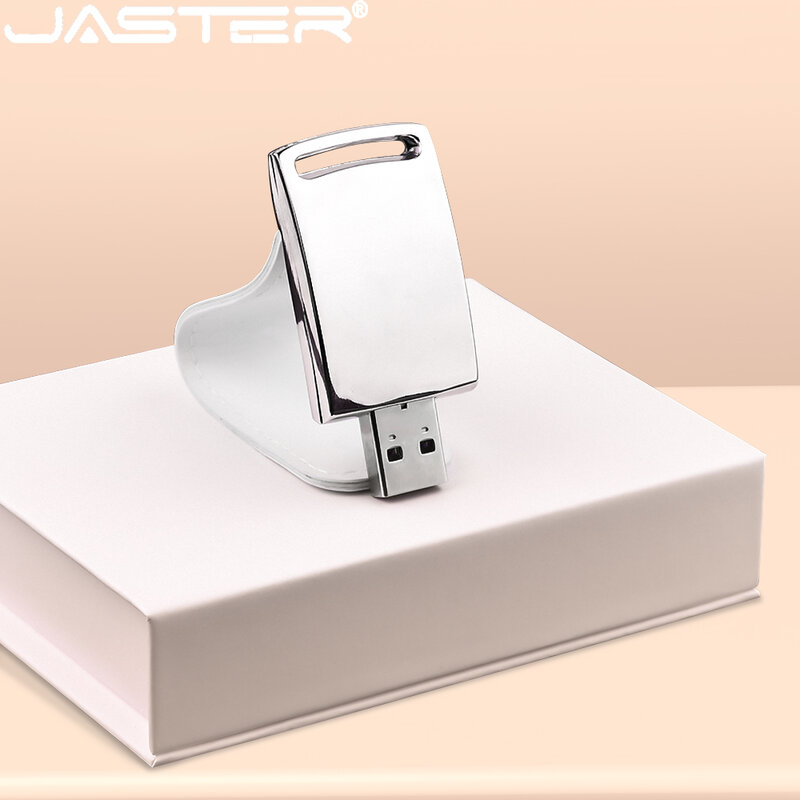 Jaster pendrive de impressão colorida, pen drive da moda com usb 128gb, de couro, 64gb 32gb, logotipo personalizado, caixa de papel preta