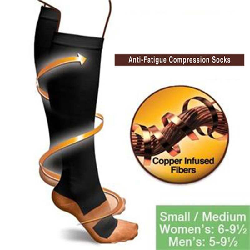 Unisex Anti-Fatigue ถุงเท้าการบีบอัด MIRACLE ทองแดง TOOT Pain Relief ความเมื่อยล้า Magic ถุงเท้าเข่าสนับสนุนถุงน่อง