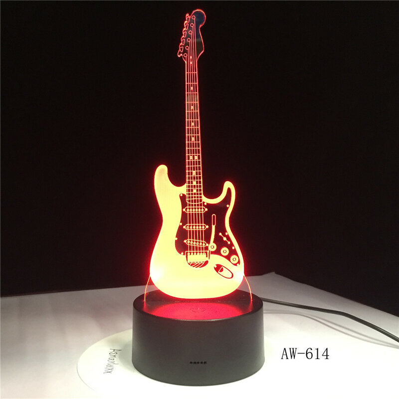 Lámpara de ilusión de guitarra eléctrica 3D, luz LED que cambia de 7 colores, Sensor táctil USB, luz de escritorio, lámpara de noche, regalo de amigos, oficina, L AW-614