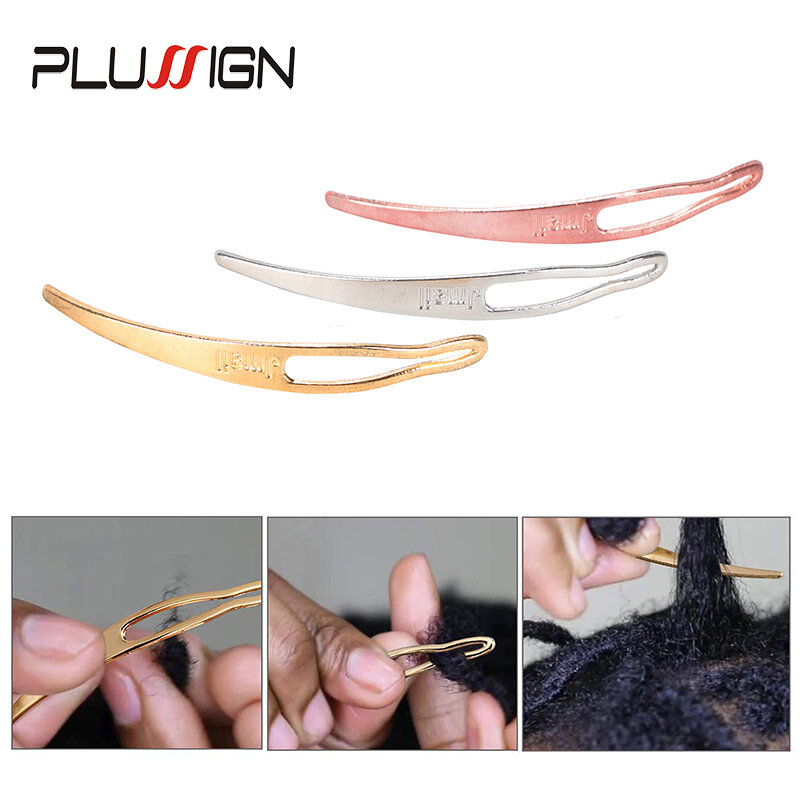 Plussign-Crochet incurvé pour extensions de cheveux, dreadlocks en acier inoxydable, outil artisanal