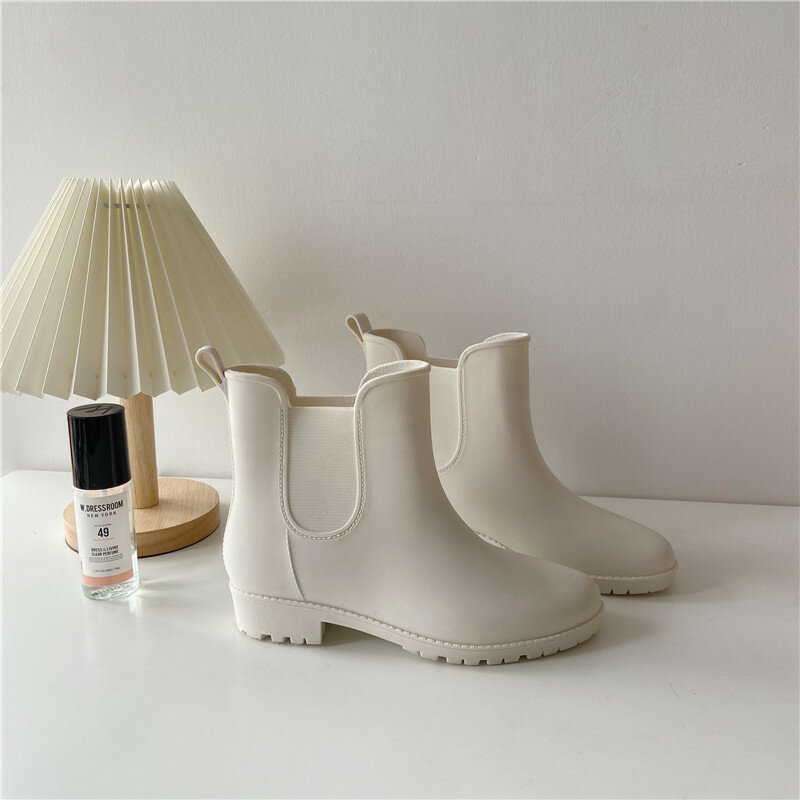Wanita Sepatu Putih Tahan Air Pergelangan Kaki Sepatu Wanita Kasual Musim Dingin Empuk Sepatu Hujan Tahan Air Rianboots dengan Kaus Kaki
